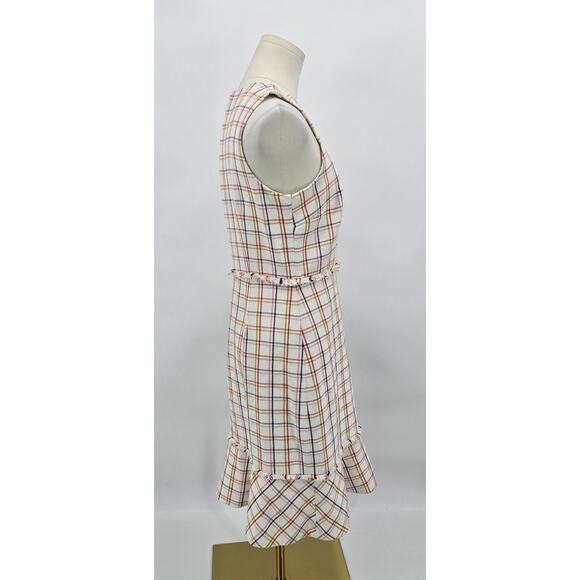 J Crew Fluted Hem A-Line Dress In Windowpane Cotton Tweed - Picture 2 of 5